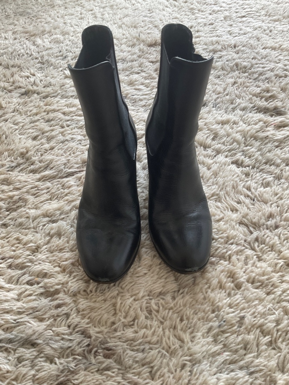 Black Vibram Style Heeled Leather Boots - Picture 8 of 14